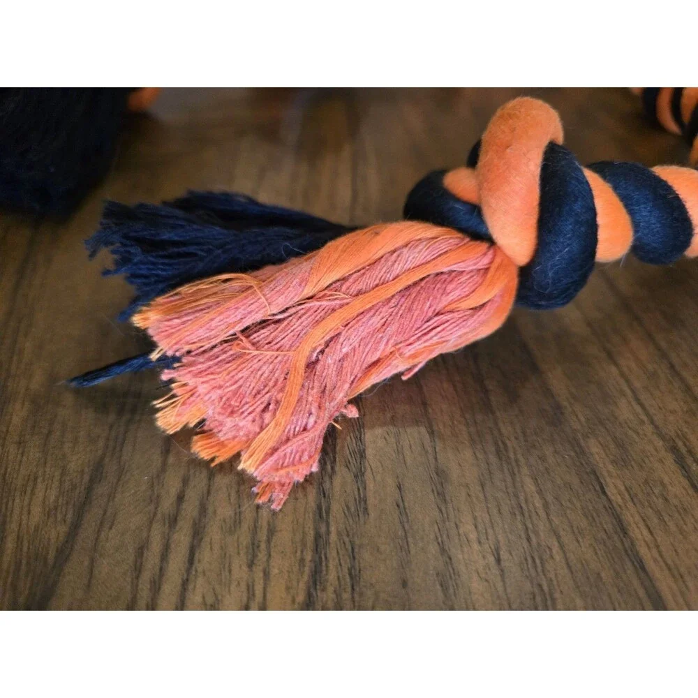 Orange Black Rope Dog Tug Toy Tennis Ball Knotted Chew Fetch Halloween M L XL